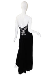 1970s Silver Applique Velvet Victor Costa Gown