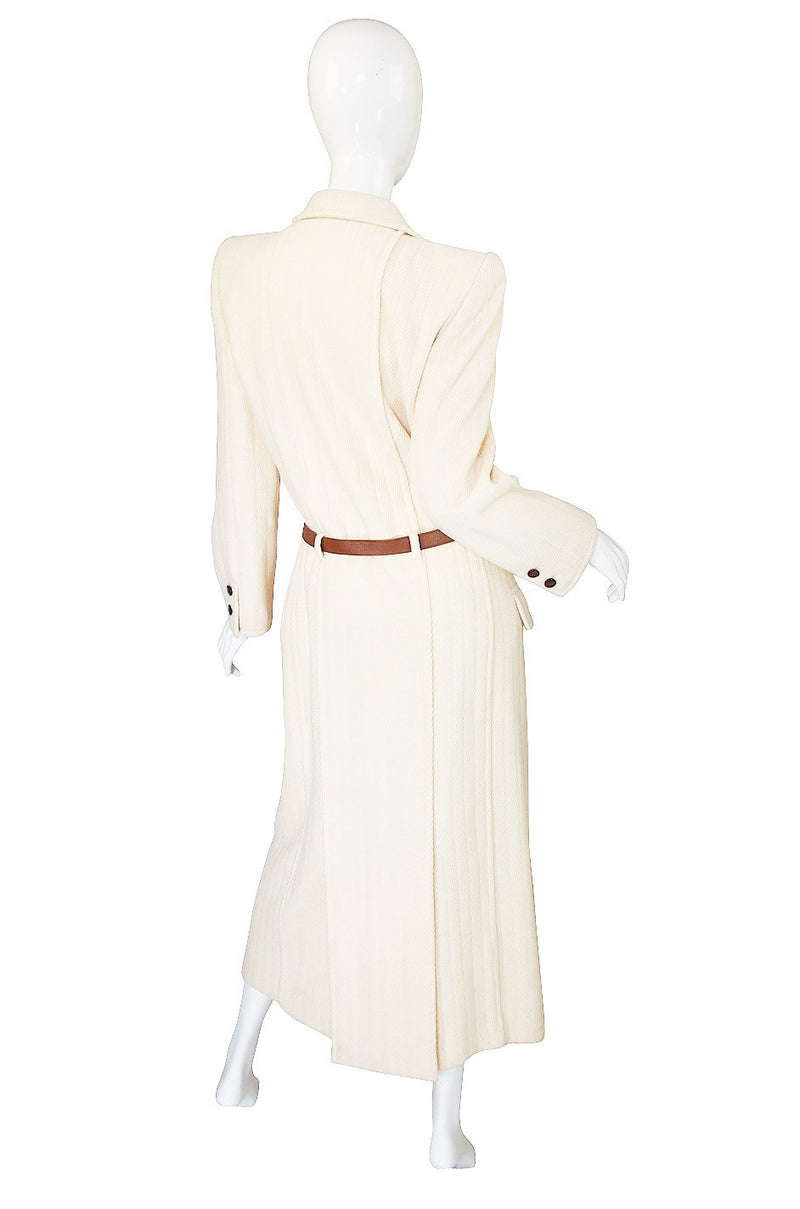 1980s Valentino Belted Ribbed Cream Coat