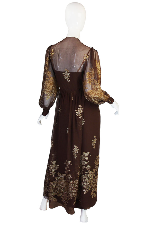 1970s Haute Couture Yves Saint Laurent Metallic Dress