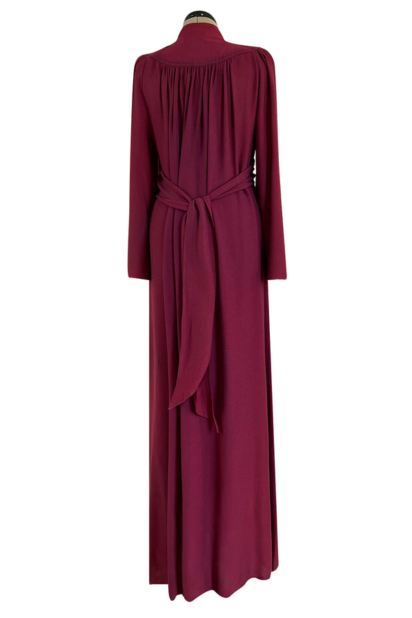 1970 Ossie Clark 'Graduation' Front Plunge Dress in a Burgundy Moss Crepe