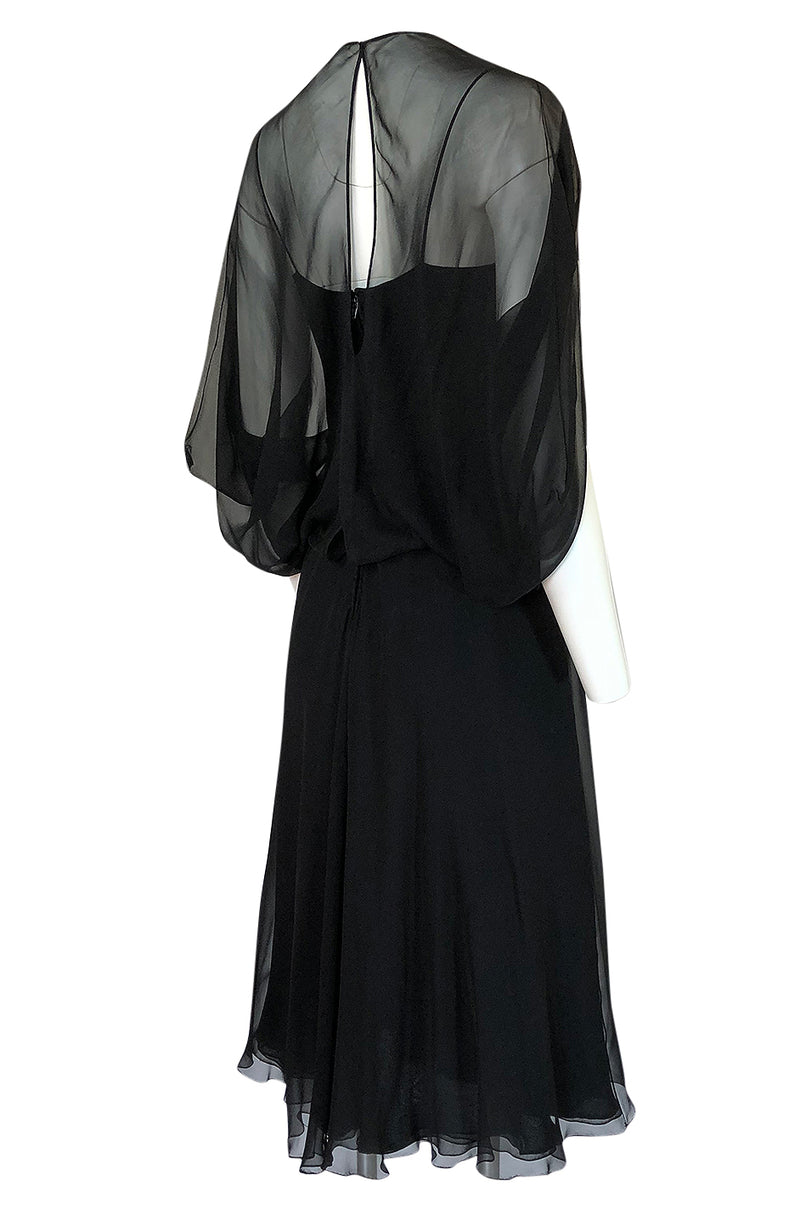 1970s Stavropoulos Couture Black Silk Chiffon Cocktail Dress