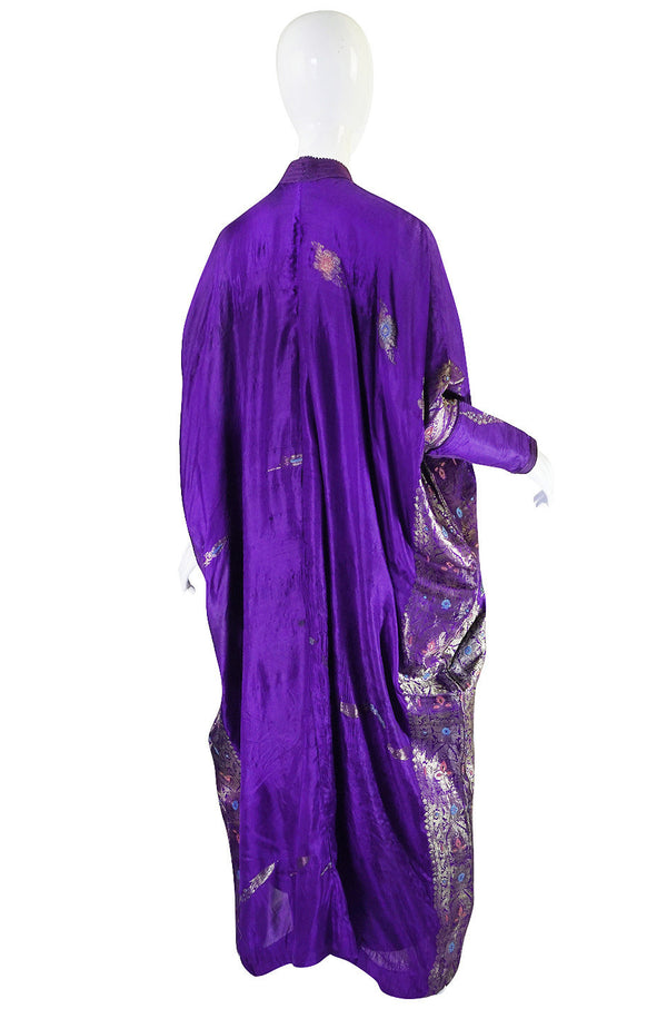 1960s Sleeved Purple Silk & Gold Thread Caftan