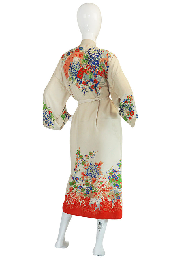 Romantic 1920s Printed Tissue Silk Pongee Kimono