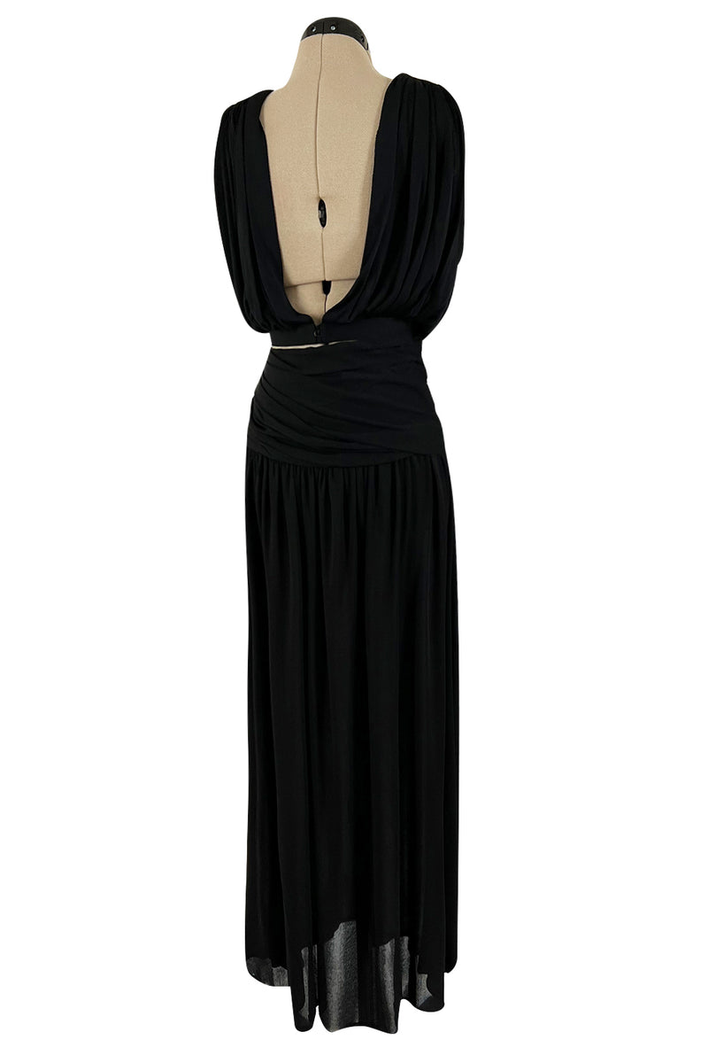 Spring 1983 Yves Saint Laurent Haute Couture Attr. Plunging Silk Jersey Top & Skirt Set