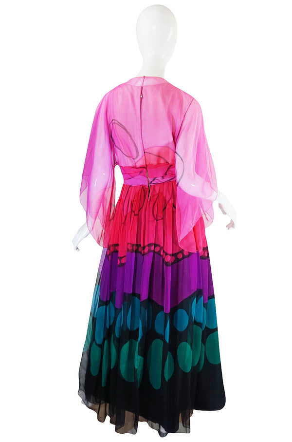 Ethereal and Pretty 1960s SIlk Chiffon Pink Print Dress