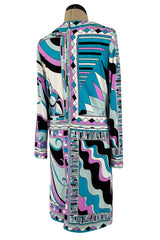Prettiest 1970s Paganne Pink & Turquoise Printed Jersey Simple Shift Dress