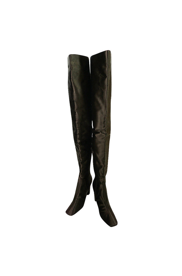 Early 2000s Brown Silk Marni Thigh High Boots