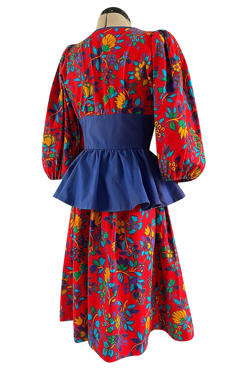 Spring 1983 Yves Saint Laurent Red Floral Print Balloon Sleeve Dress w –  Shrimpton Couture