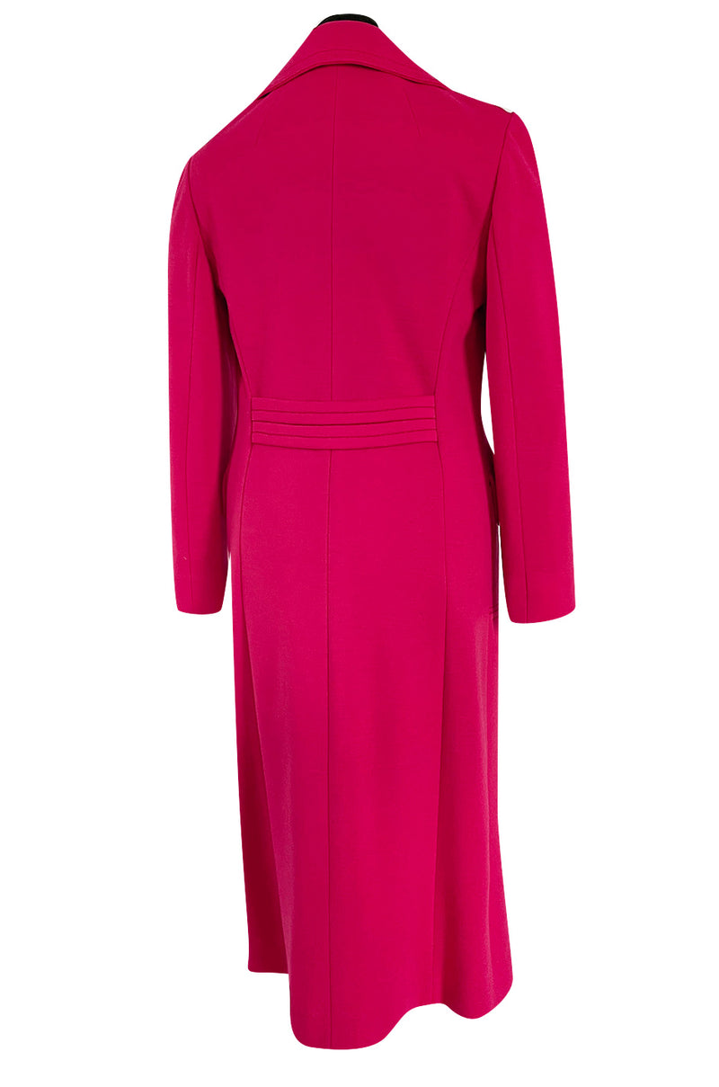 Gorgeous 1970s Unlabeled Top Stitched Knit Jersey Coat in a Bright Joyful Raspberry Coral Colour