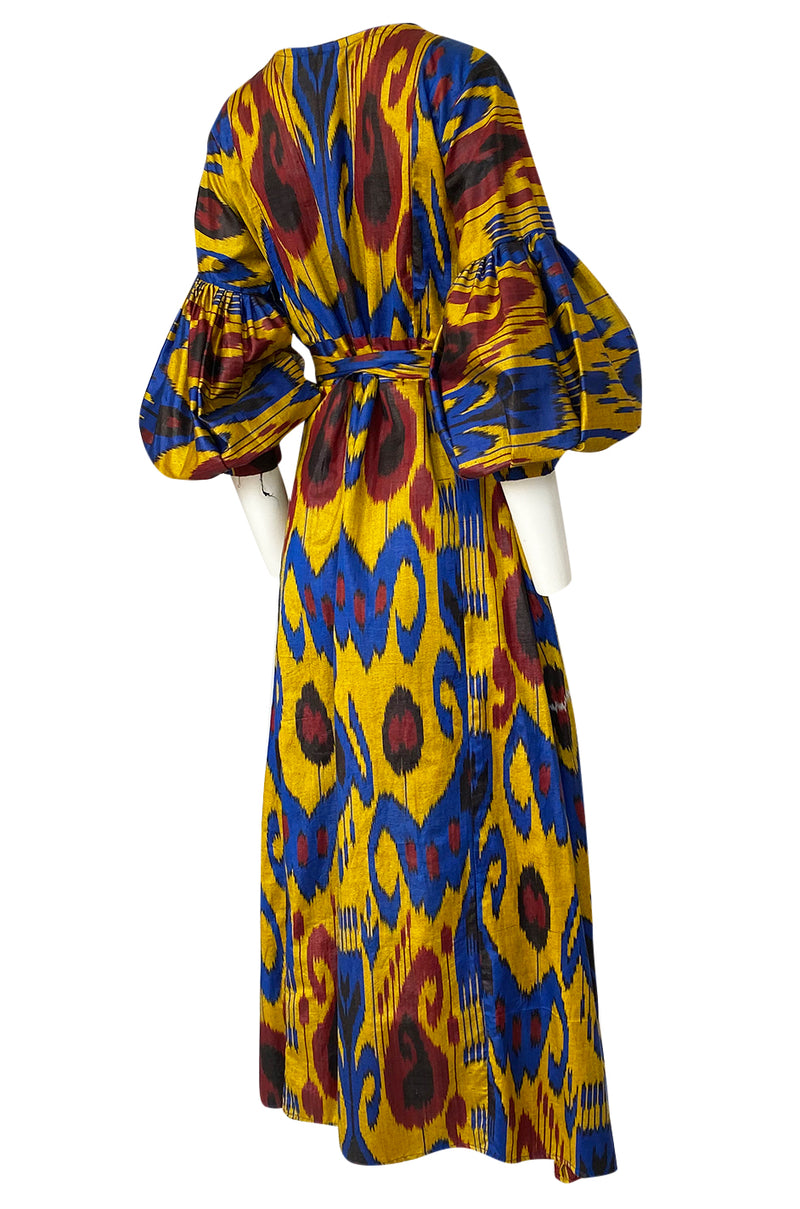 Recent Zazi Handmade Vintage Ikat Silk Blue & Gold Caftan Dress