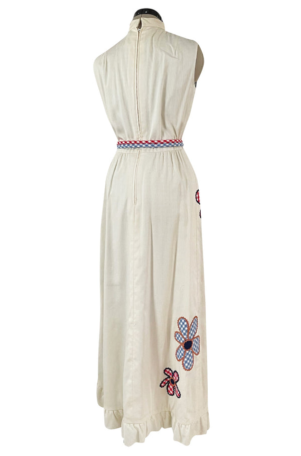 Amazing 1970s Malcolm Appliqué Starr Flower Dress by Youssef Rizkallah w Open Side Slit