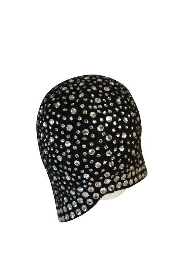 1960s Dorothy McGuire Owned Rhinestone Studded Black Cloche