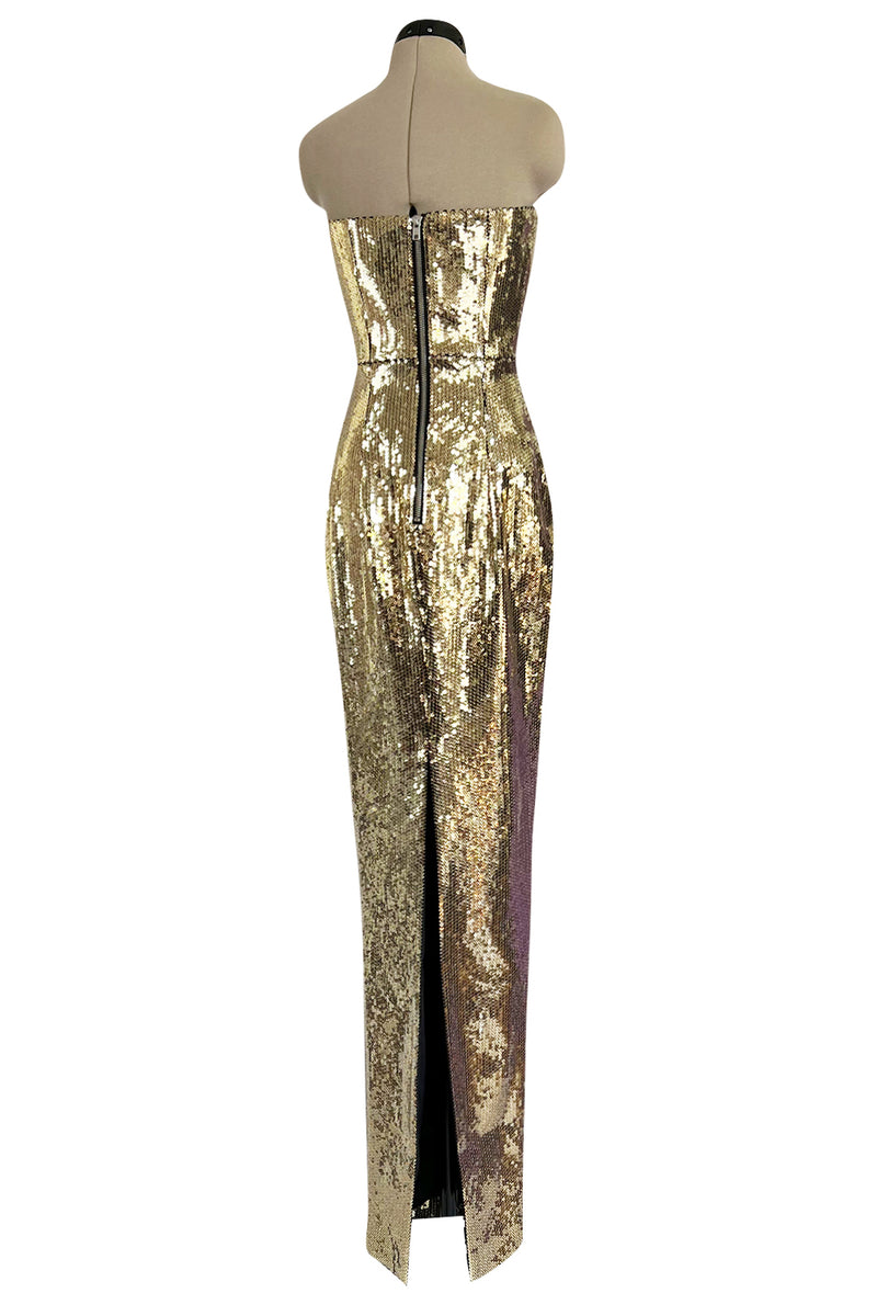 Resort 2020 Alex Perry Supermodel Long Strapelss Gold Sequin 'Howard' Dress