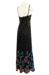1970s Alfred Bosand Densely Beaded Sequinned & Embroidered Gold & Floral Dress