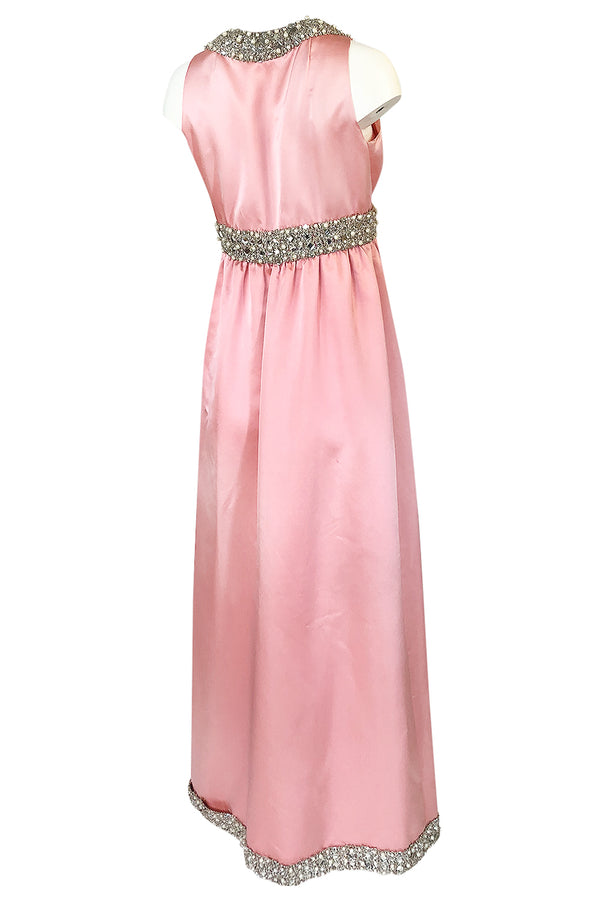 c.1966 Oscar De La Renta Pink Silk Satin & Silver Embellished Dress