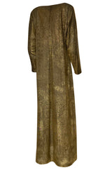 1970s Halston Deep Copper Gold Metallic Lame Lurex Caftan Dress