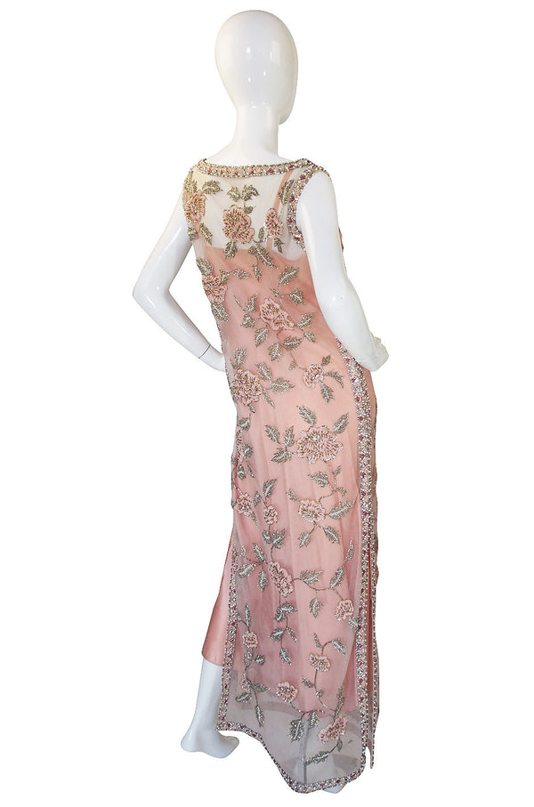 1960s French Hand Bead & Rhinestone Net Gown