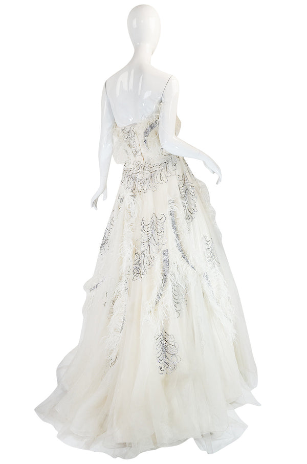 Extraordinary 1960s Feather & Rhinestone Strapless Gown