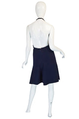 1960s Jean Patou Numbered Haute Couture Navy Backless Halter Dress