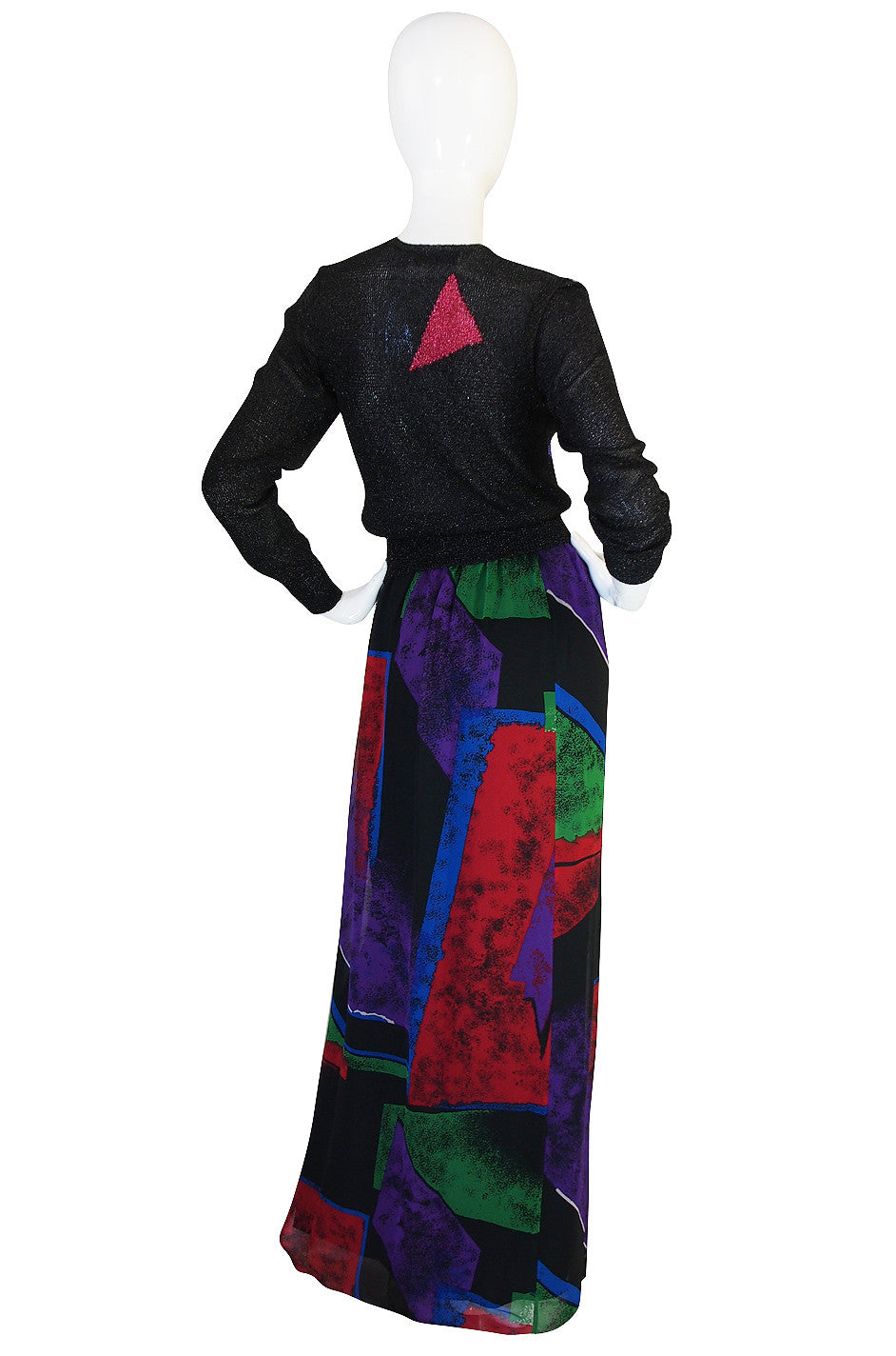 1970s Hanae Mori Slk Bamboo & Flower Print Skirt & Top