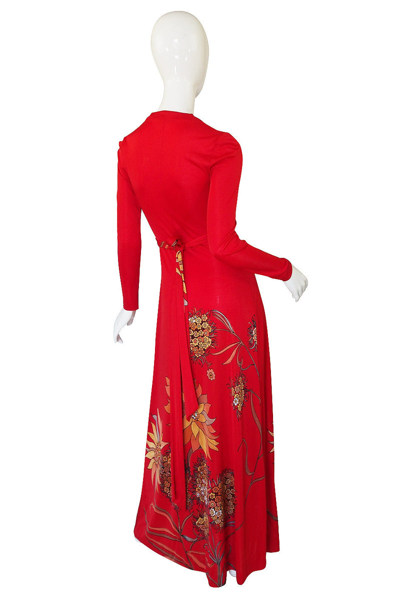 1970s Mac Tac Jersey Red Print Dress