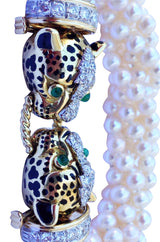 1970s David Webb Diamond Emerald Pearl Gold Platinum Bracelet