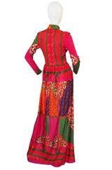 1970s Supermodel Length Brilliant Print Maxi Dress