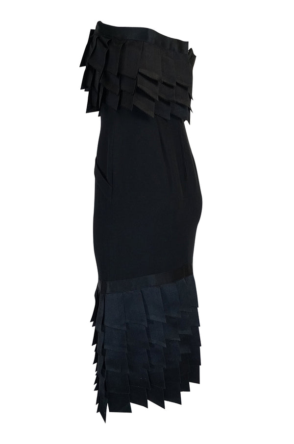 Fall 1986 Chanel Fitted Strapless Dress w Layered Silk Ribbon Detail