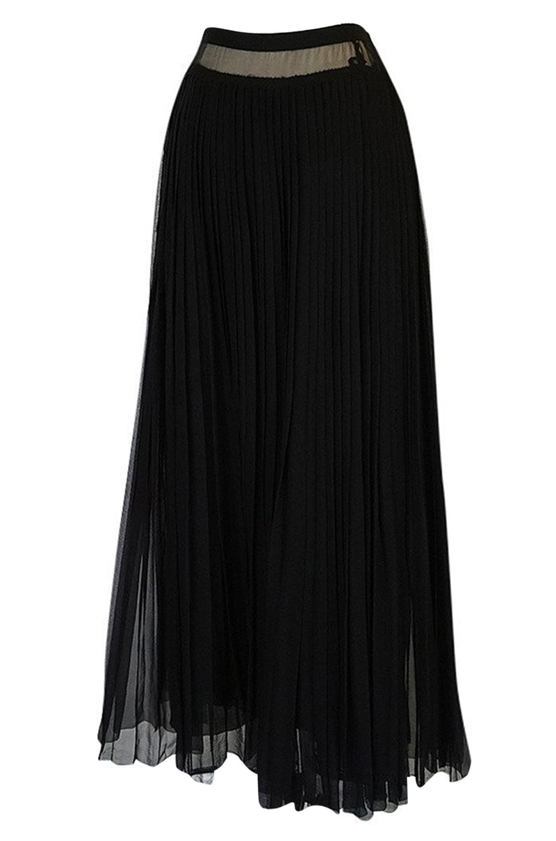 1970s Unlabeled Christian Dior Haute Couture Black Silk Chiffon Knife Pleated Skirt