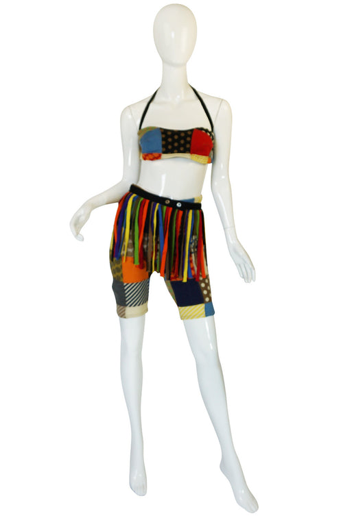 Rare S/S 1963 Patchwork Rudi Gernreich Bathing Set w Fringe Belt