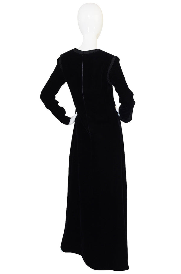1970s Black Velvet & Braid Yves Saint Laurent Dress