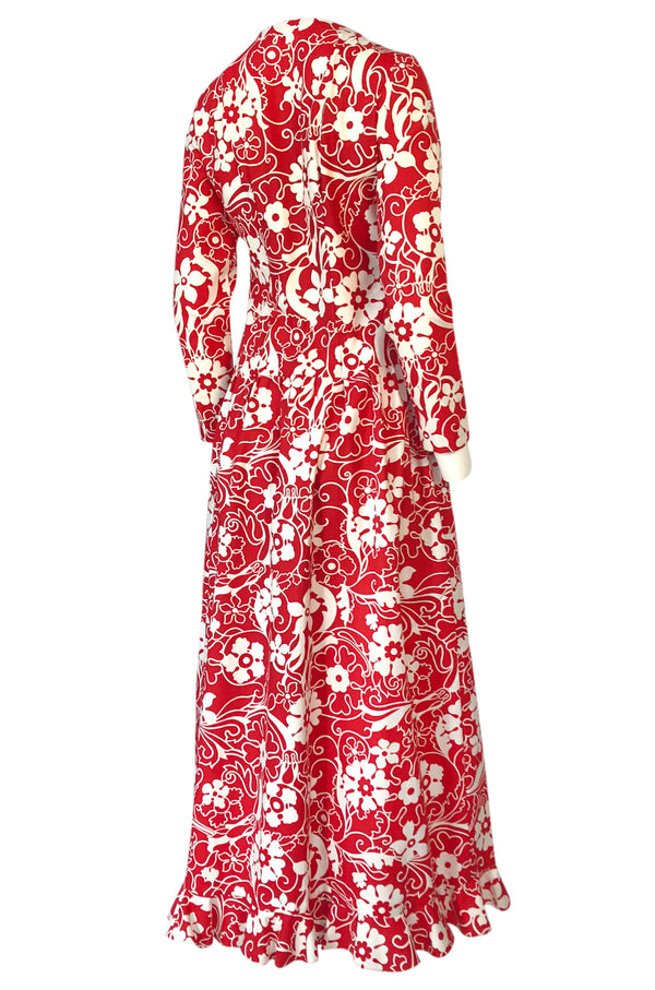 1970 Oscar de la Renta Documented Red Print Beach Coat Dress
