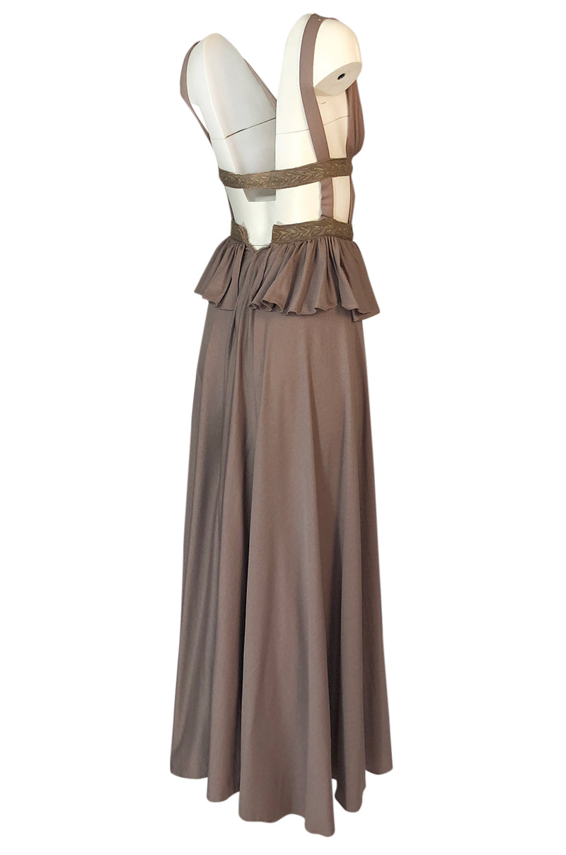 1970s Jean Varon Grecian Inspired Plunging Front & Crossed Back Dress
