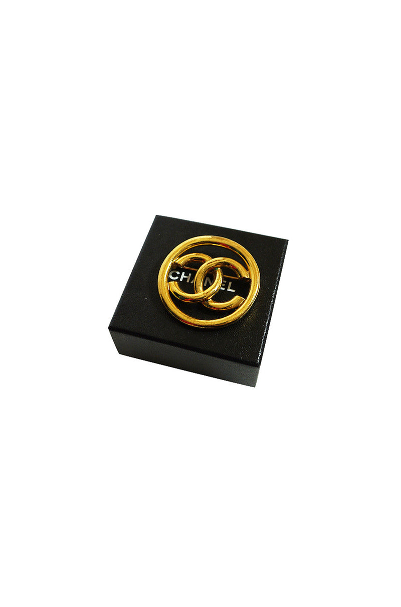 Vintage Gold Tone Chanel Logo Brooch
