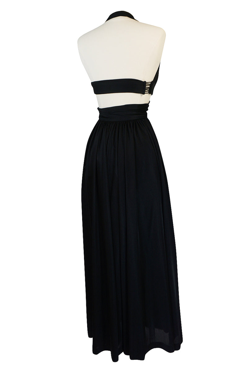 1970s Lanvin Plunge Front Backless Nylon Jersey Halter Dress