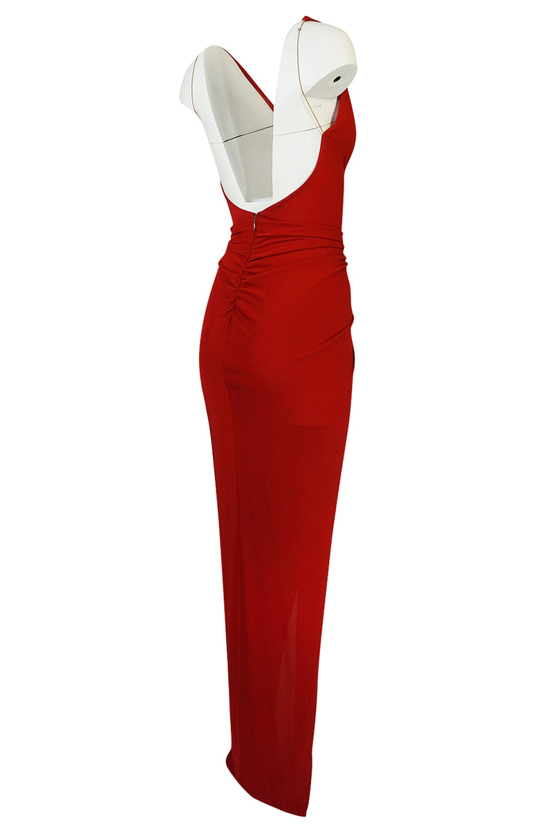 c.1999-2000 Randolph Duke Red Plunging Jersey Original Sample Dress