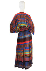 1970s Gottex Plunging Striped Wrap Caftan Dress