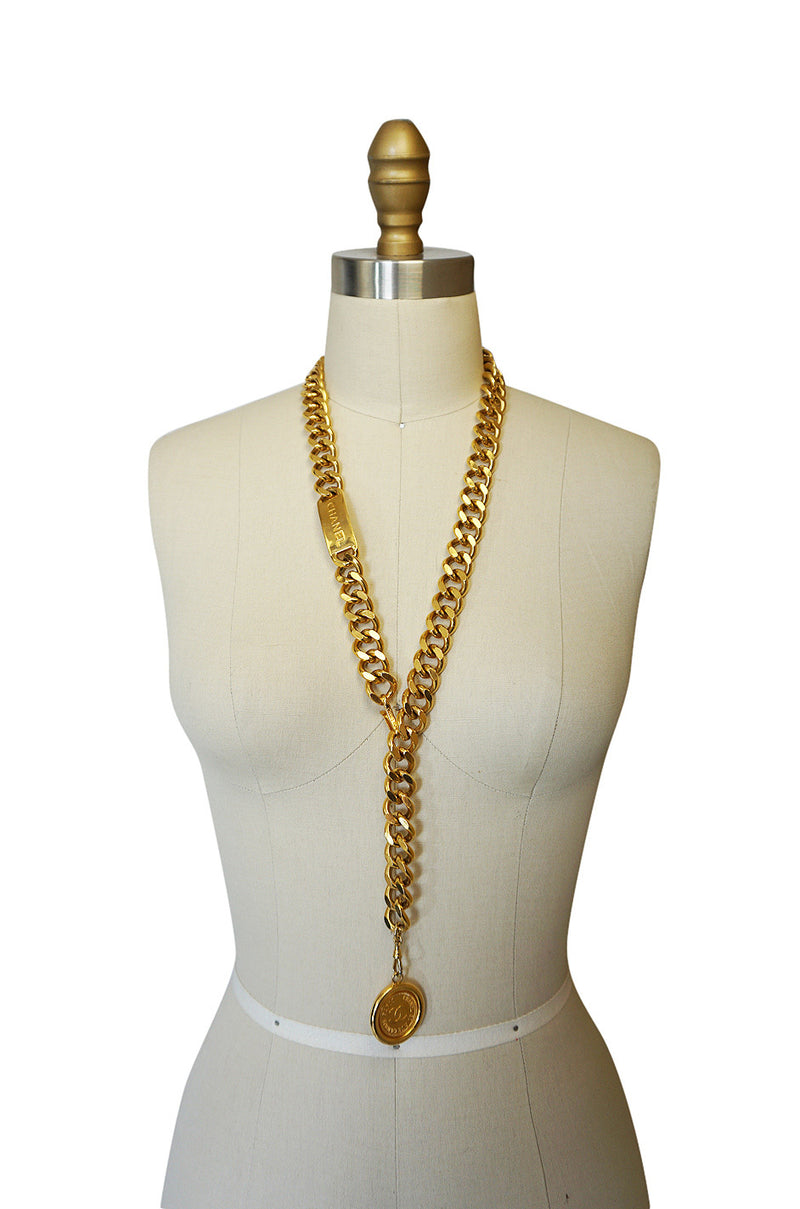 1990s Chanel Gold Tone Logo ID Belt or Necklace