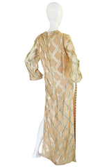 1960s Tina Leser Gold Lame Thread Side Slit Tunic Caftan Dress