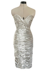 Documented Fall 1984 Emanuel Ungaro Haute Couture Silver Velvet Dress & Feather Jacket