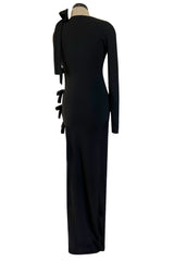 Gorgeous Early 2000s John Anthony One Sleeve Jersey Dress w Full Open Side & Bow Detail