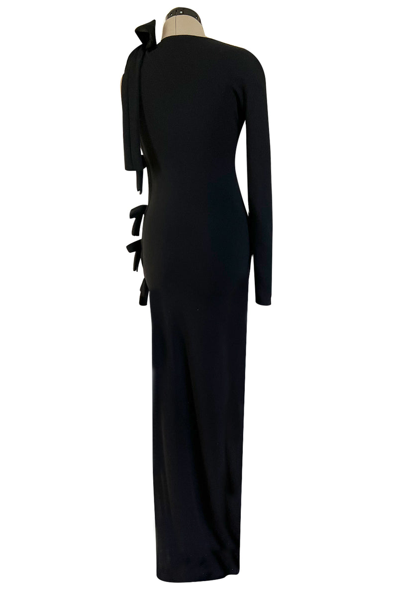Gorgeous Early 2000s John Anthony One Sleeve Jersey Dress w Full Open Side & Bow Detail
