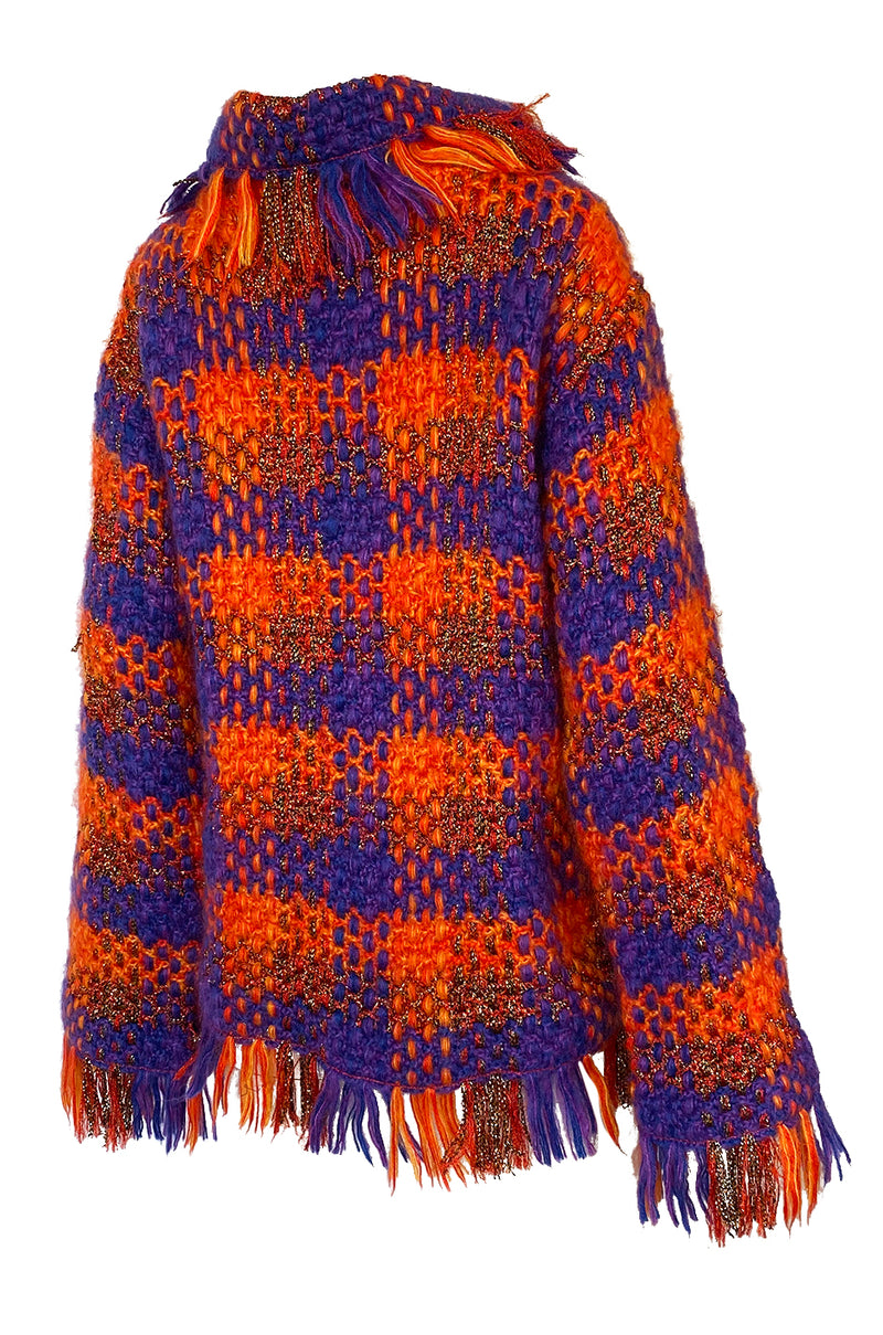 Fall 1993 Yves Saint Laurent Documented Fringed Knit Tunic Mini Dress