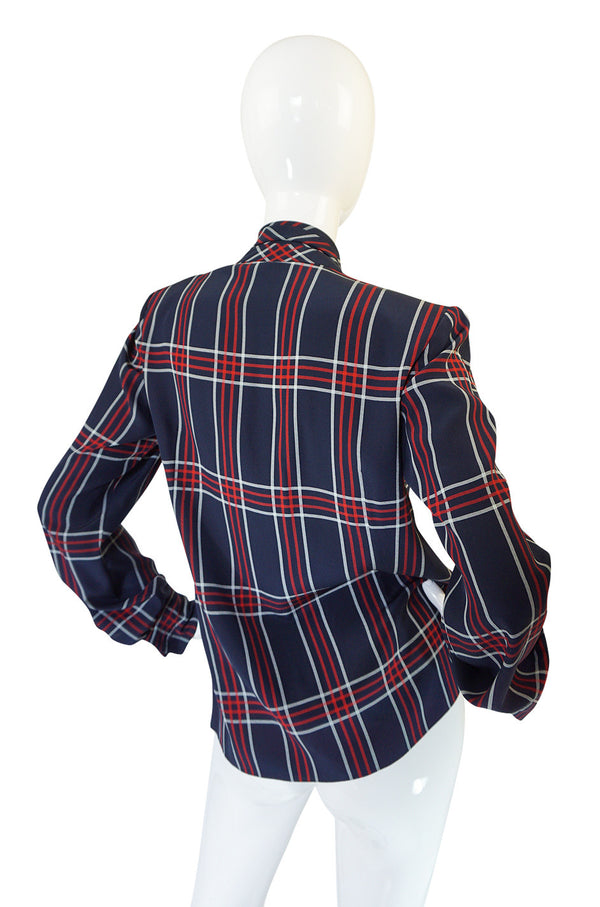 Spring 1984 Haute Couture Plaid Silk Yves Saint Laurent Top
