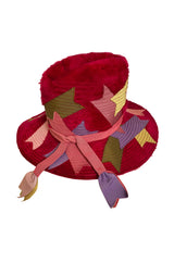 c.1968 Christian Dior Patchwork Ribbon Soft Felt Chenille Fedora Hat