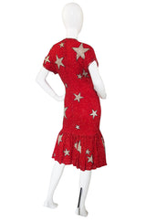 1980s Beaded Red & Silver Stars Dress
