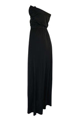 1970s Joy Stevens Black Strapless Jersey Dress w Keyhole