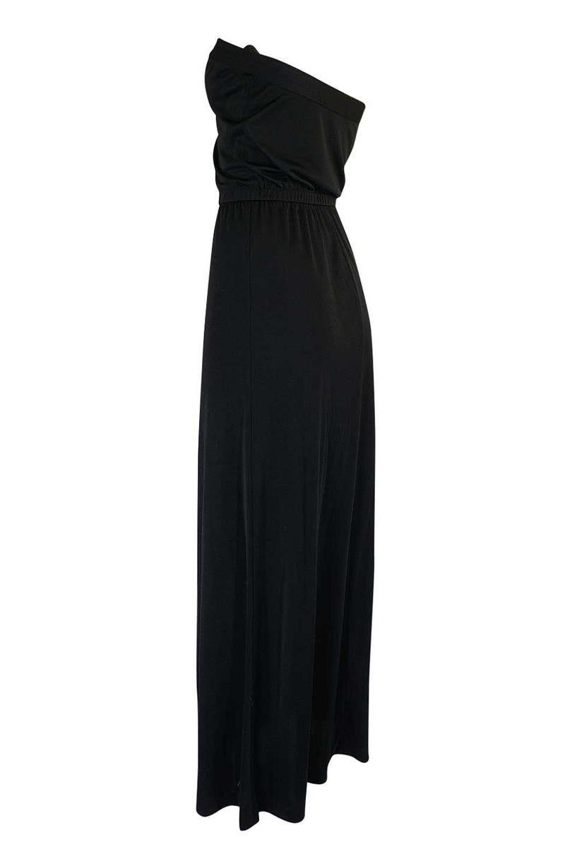 1970s Joy Stevens Black Strapless Jersey Dress w Keyhole