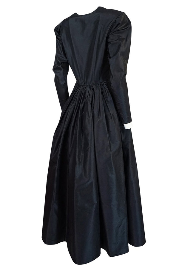 F/W 1986 Yves Saint Laurent Black Silk Taffeta Full Skirted Dress