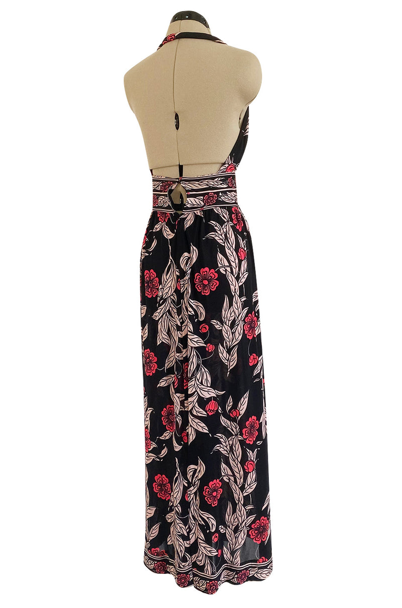 1960s Emilio Pucci Pink & Black Floral Printed Silk Jersey Halter Dres Shrimpton Couture 1960s Emilio Pucci Pink & Black Floral Printed Silk Jersey Halter Dres Shrimpton Couture